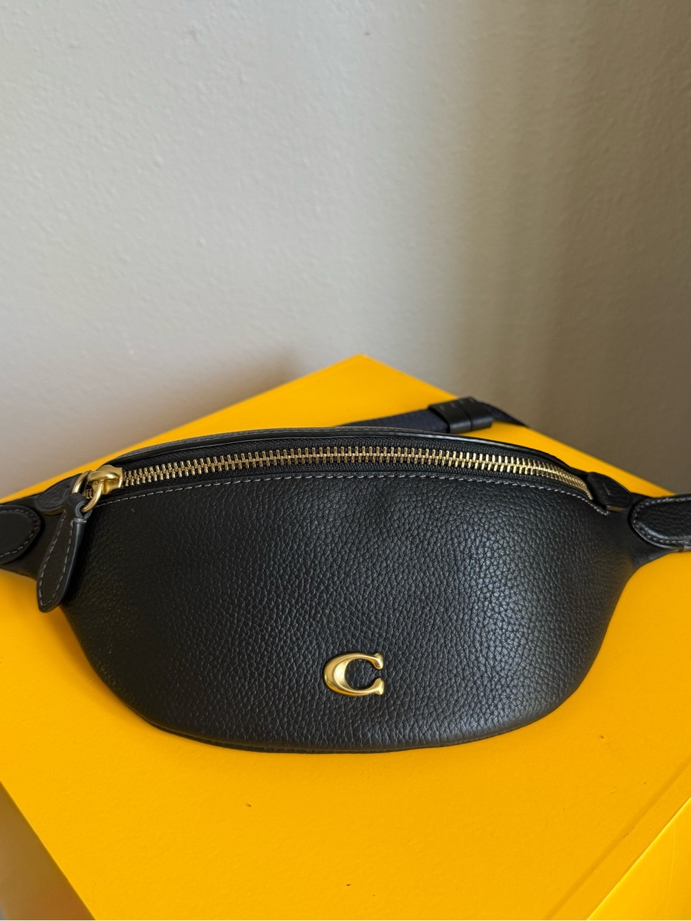 Coach Bethany Black Pebbled Leather Belt Bag with Gold C Logo